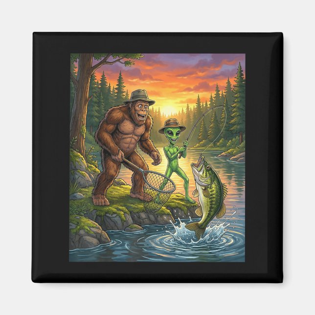 Funny Bigfoot Fishing Mens Alien Sasquatch Fishing Magnet (Framsidan)