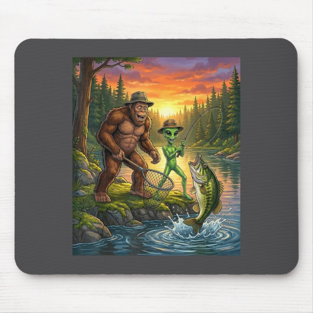 Funny Bigfoot Fishing Mens Alien Sasquatch Fishing Musmatta (Framsidan)