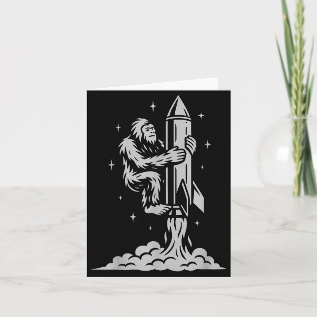 Funny Bigfoot Flying Into Space With Stars And Cos Kort (Framsida)