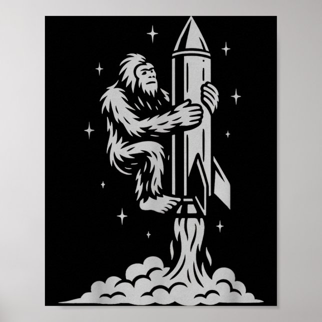 Funny Bigfoot Flying Into Space With Stars And Cos Poster (Framsidan)