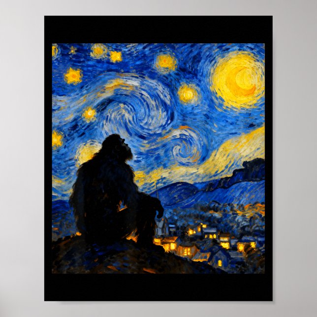 Funny Bigfoot Graphic Van Gogh Style Sasquatch Sta Poster (Framsidan)