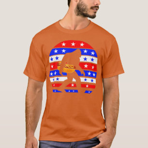 Funny BigFoot Hett Hund American Flagga T Shirt
