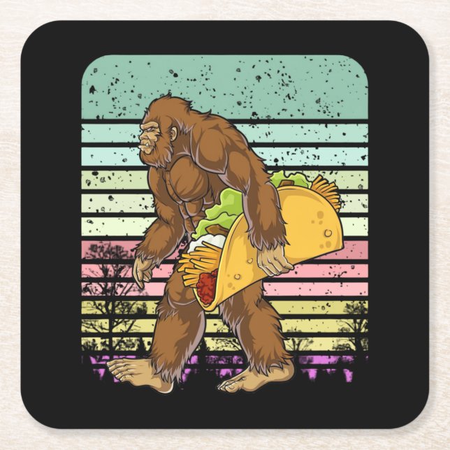 Funny Bigfoot Holding A Taco Underlägg Papper Kvadrat (Framsidan)