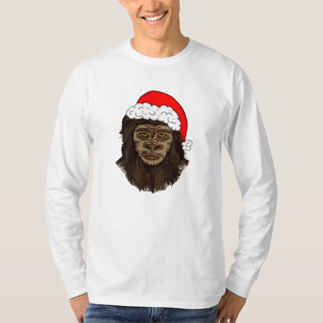 Funny Bigfoot i Santa Hat Sasquatch Humor T Shirt (Framsida)