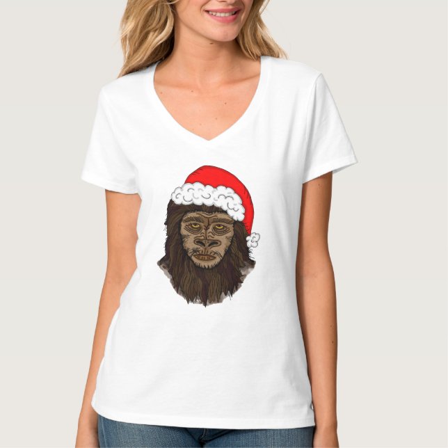 Funny Bigfoot i Santa Hat Sasquatch Humor T Shirt (Framsida)