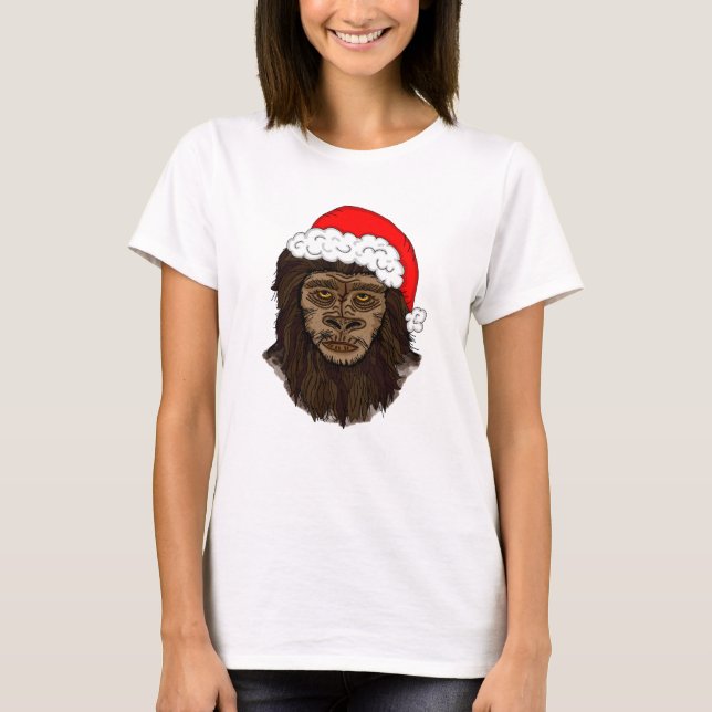 Funny Bigfoot i Santa Hat Sasquatch Humor T Shirt (Framsida)