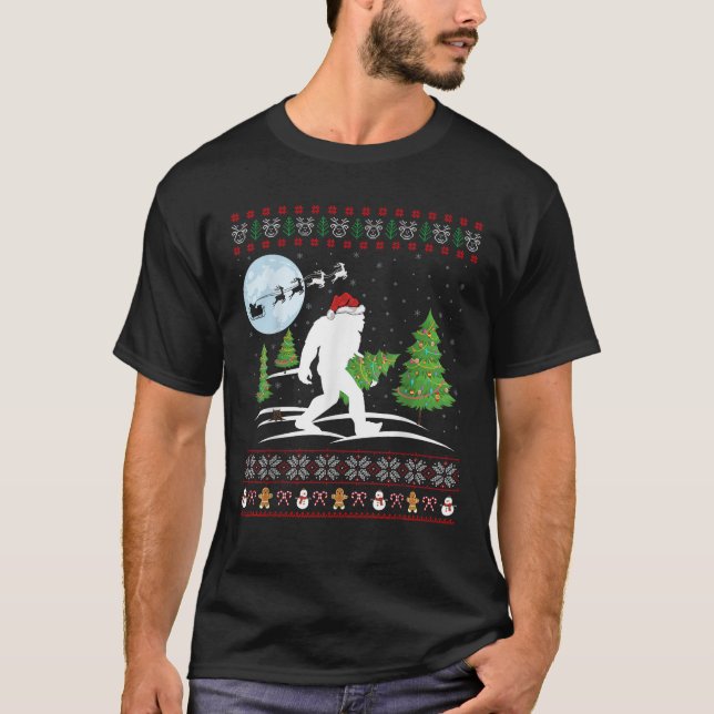 Funny Bigfoot Julafton Gift Santa Hat Ugly Bigfoot T Shirt (Framsida)