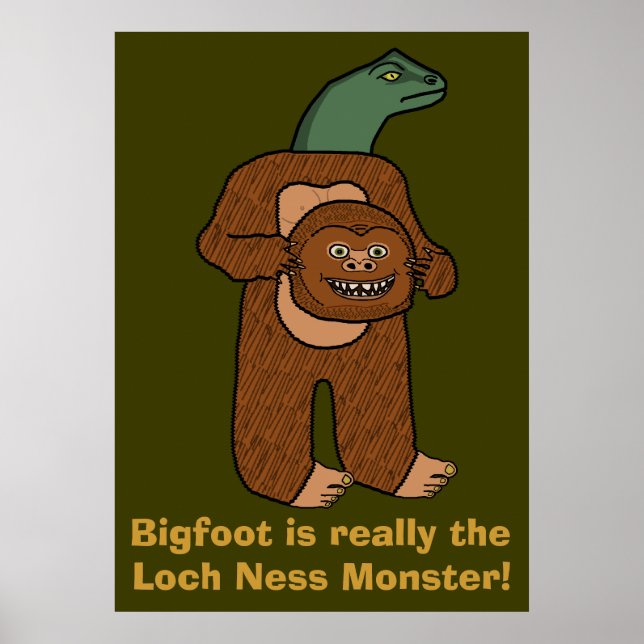 Funny Bigfoot Loch Ness Monster Poster (Framsidan)