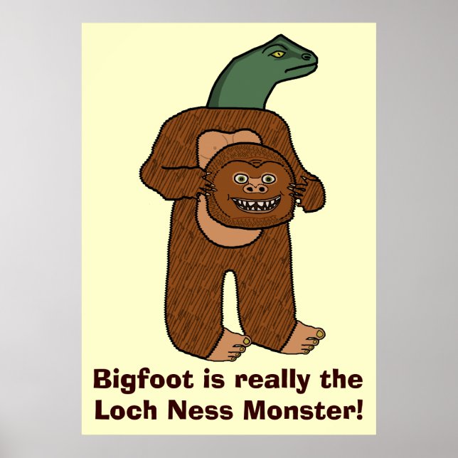 Funny Bigfoot Loch Ness Monster Poster (Framsidan)