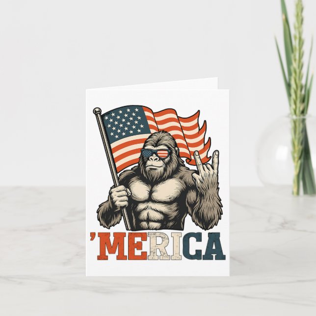 Funny Bigfoot Merica Sten USA flagga Patriotic 4th Kort (Framsida)