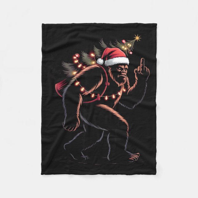 Funny Bigfoot Middle Finger Christmas Sasquatch An Fleecefilt (Framsidan)