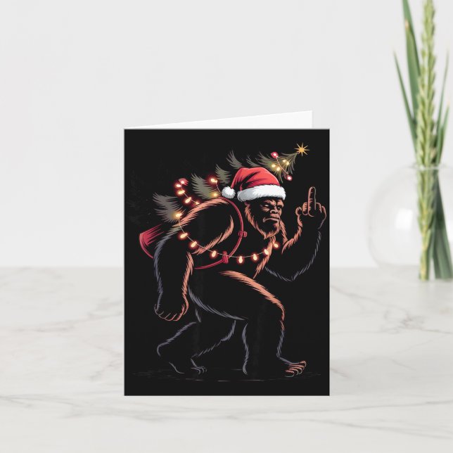 Funny Bigfoot Middle Finger Christmas Sasquatch An Kort (Framsida)