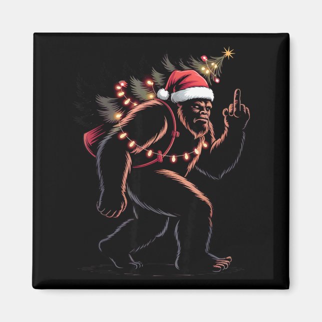 Funny Bigfoot Middle Finger Christmas Sasquatch An Magnet (Framsidan)
