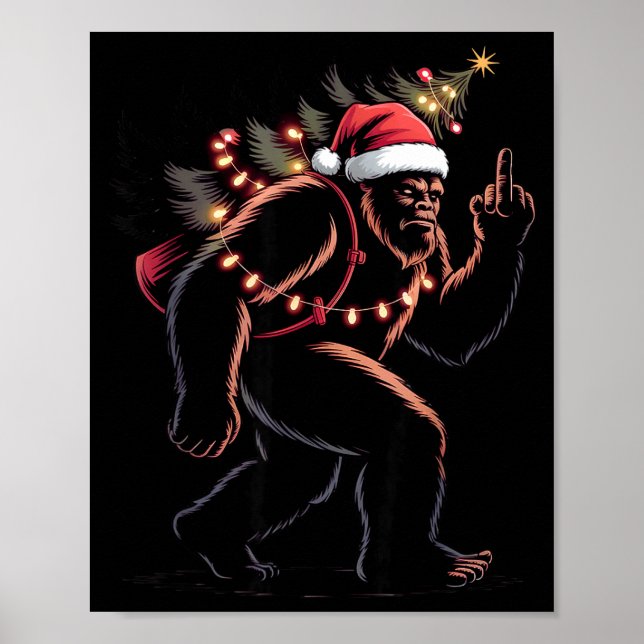Funny Bigfoot Middle Finger Christmas Sasquatch An Poster (Framsidan)
