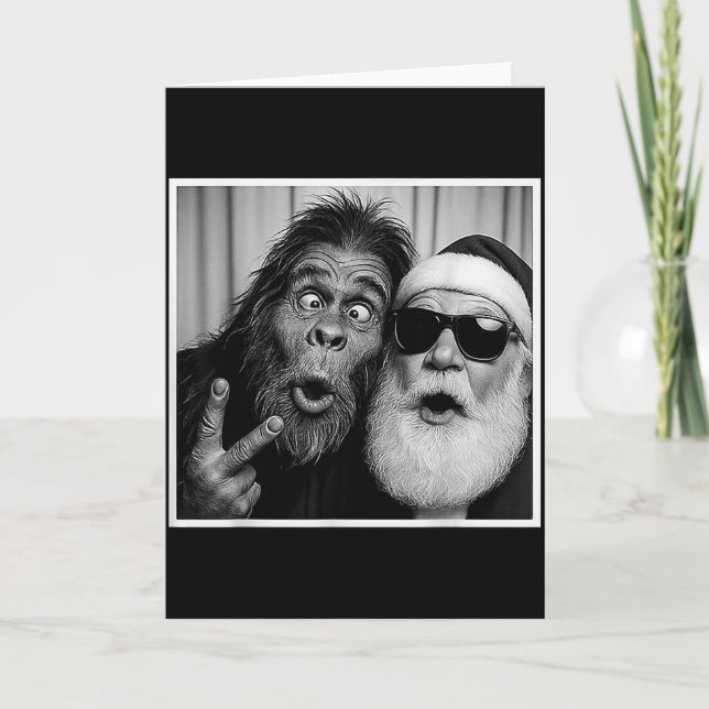 Funny Bigfoot Photobooth With Santa Christmas Xmas Kort (Framsida)