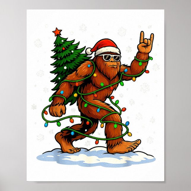 Funny Bigfoot Rock On Christmas Lights Snow Holida Poster (Framsidan)