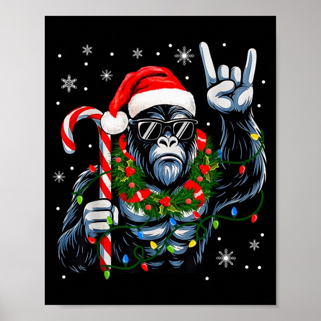 Funny Bigfoot Rock On Pajamas Pjs Christmas Xmas M Poster (Framsidan)