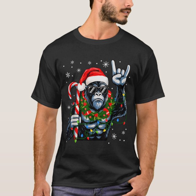 Funny Bigfoot Rock On Pajamas Pjs Christmas Xmas M T Shirt (Framsida)