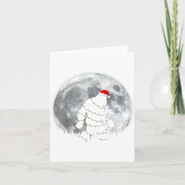 Funny Bigfoot Santa Moon Christmas Lights Xmas Sas Kort (Framsida)
