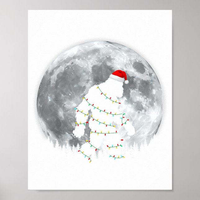 Funny Bigfoot Santa Moon Christmas Lights Xmas Sas Poster (Framsidan)