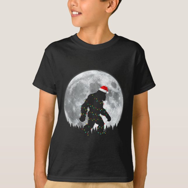 Funny Bigfoot Santa Moon Christmas Lights Xmas Sas T Shirt (Framsida)