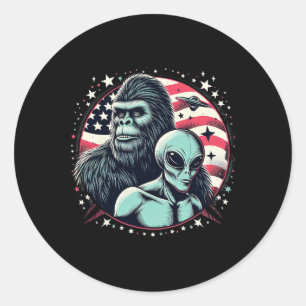 Funny Bigfoot Sasquatch Alien Amp Bigfoot USA flag Runt Klistermärke