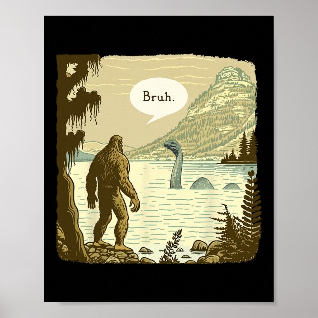 Funny Bigfoot Sasquatch Loch Ness Monster Introver Poster (Framsidan)