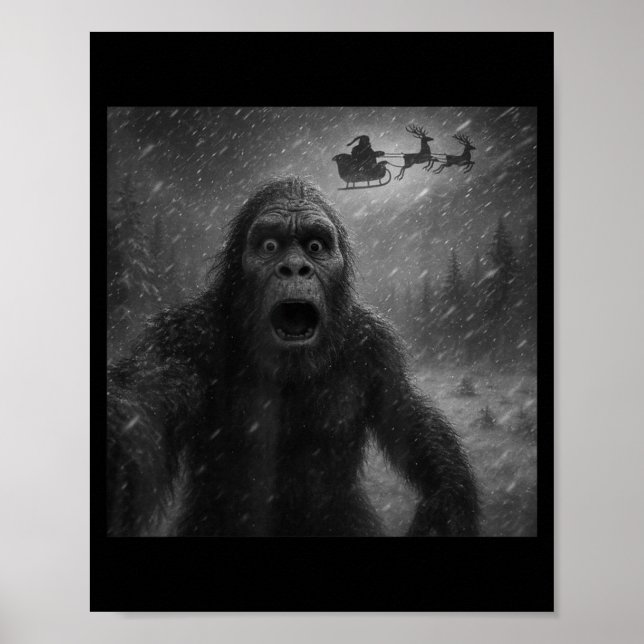 Funny Bigfoot Sasquatch Selfie Santa Claus Xmas Ch Poster (Framsidan)