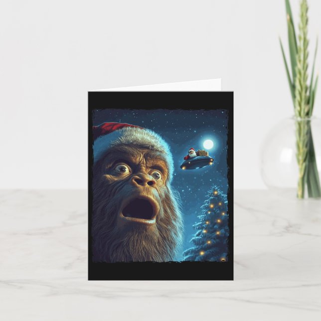 Funny Bigfoot Sasquatch Selfie Santa Ufo Julafton  Kort (Framsida)