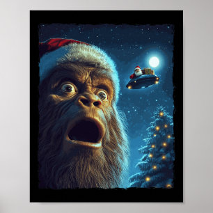 Funny Bigfoot Sasquatch Selfie Santa Ufo Julafton Poster
