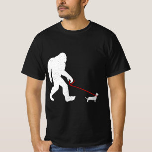 Funny Bigfoot Sasquatch Walking Dachshund Weiner D T Shirt