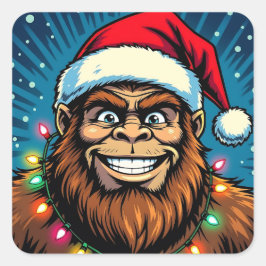 Funny Bigfoot Sasquatch Yeti Christmas Fyrkantigt Klistermärke