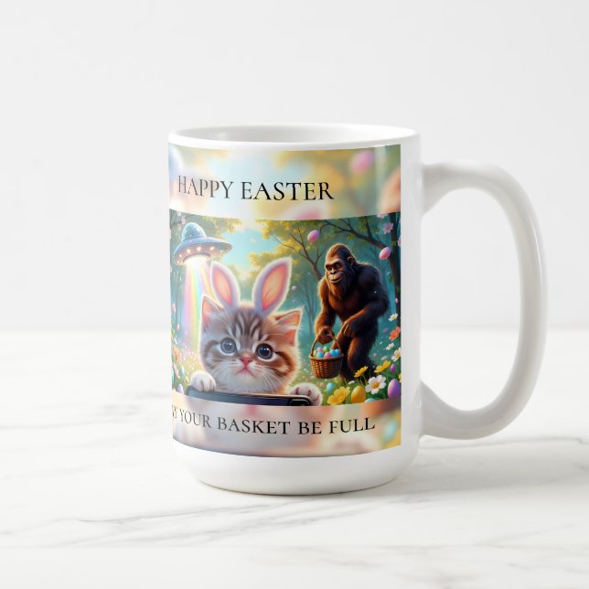 Funny Bigfoot UFO Easter | Cute Cat Bunny Selfie Kaffemugg (Höger)