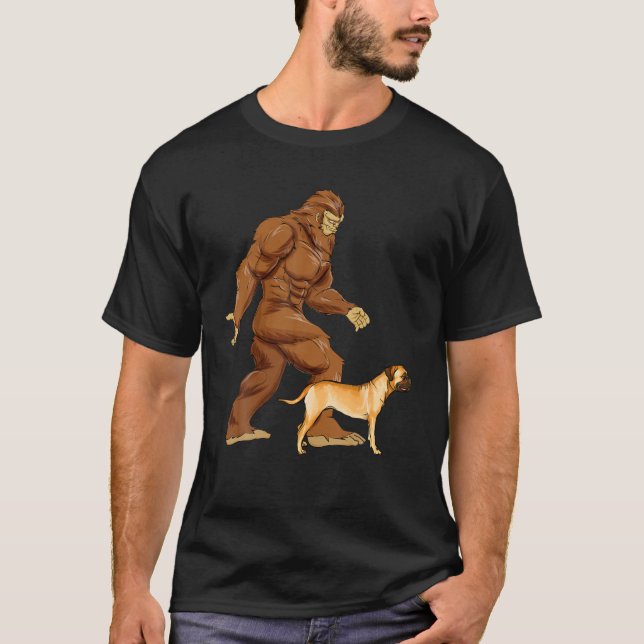 Funny Bigfoot Walking Bullmastiff Sasquatch Hund T Shirt (Framsida)