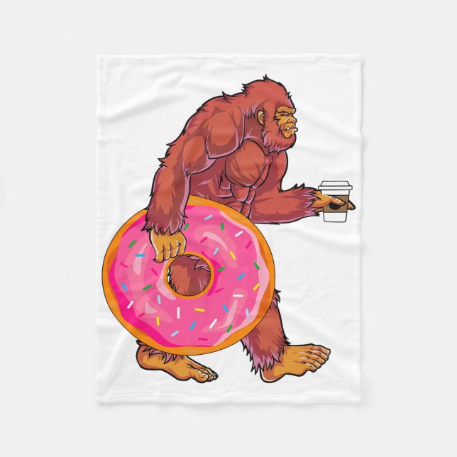 Funny Bigfoot Walking med Large Donut och kaffe Fleecefilt (Framsidan)