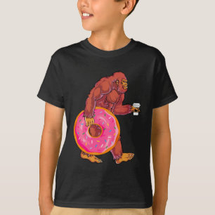 Funny Bigfoot Walking med Large Donut och kaffe T Shirt