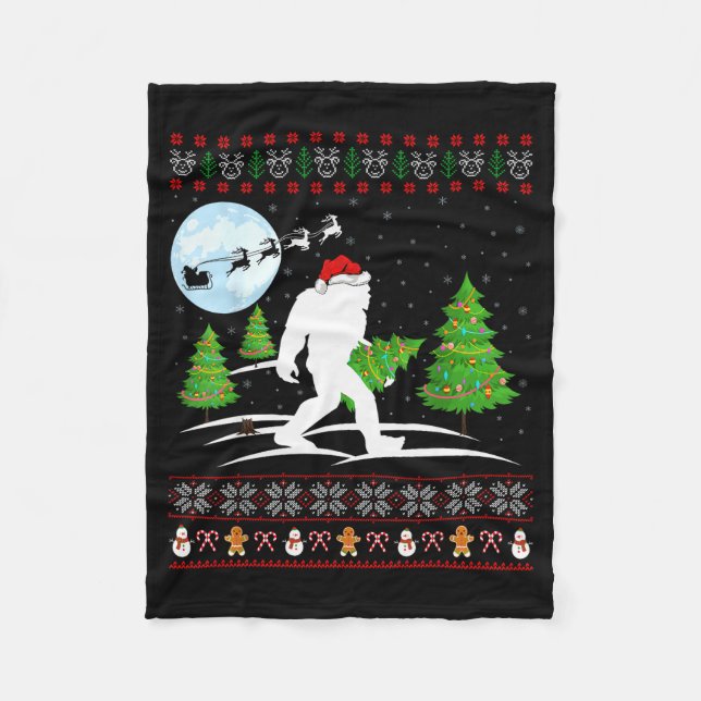 Funny Bigfoot Xmas Gift Santa Hat Ugly Bigfoot Chr Fleecefilt (Framsidan)
