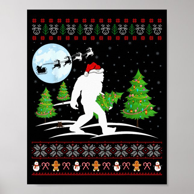 Funny Bigfoot Xmas Gift Santa Hat Ugly Bigfoot Chr Poster (Framsidan)