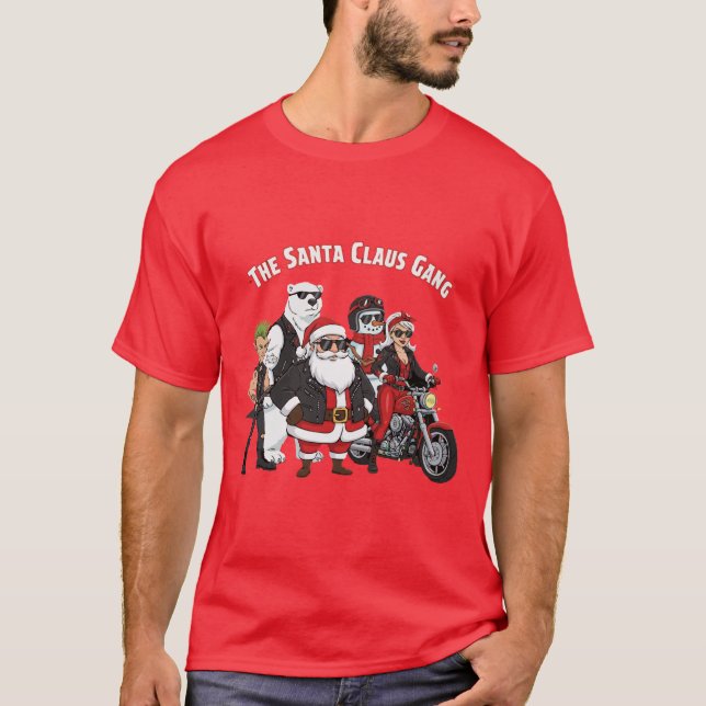 Funny Biker Jultomten Gang | Rock and roll T Shirt (Framsida)