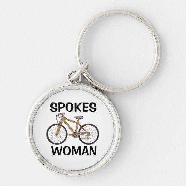 Funny Biking Mamma Spokes Woman Rund Silverfärgad Nyckelring (Framsidan)