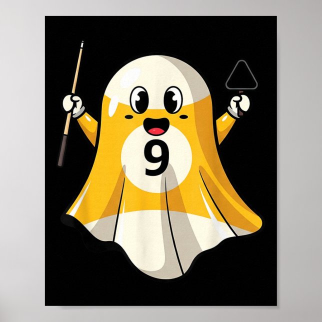 Funny Billiard Ghost Pumpkin Boo Halloween Kids Me Poster (Framsidan)