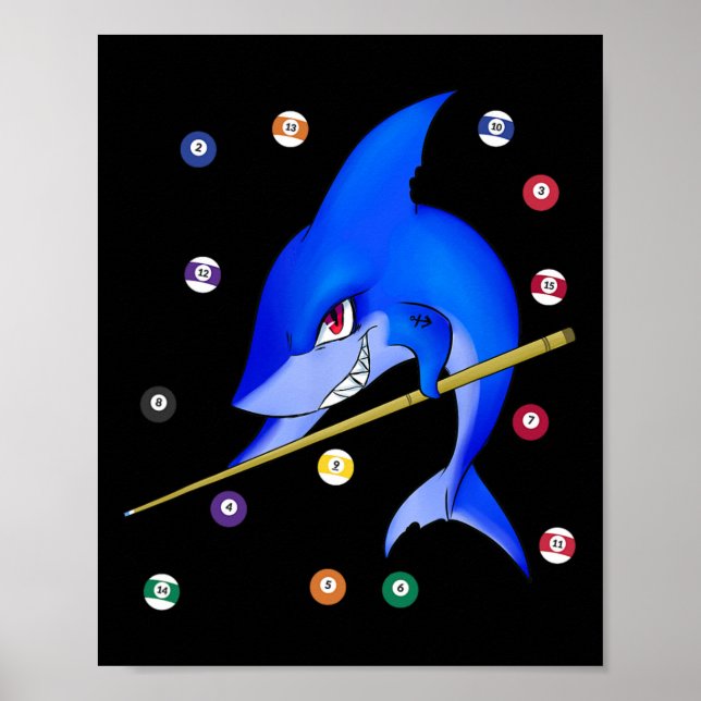 Funny Billiards Bassäng Shark Male Poster (Framsidan)