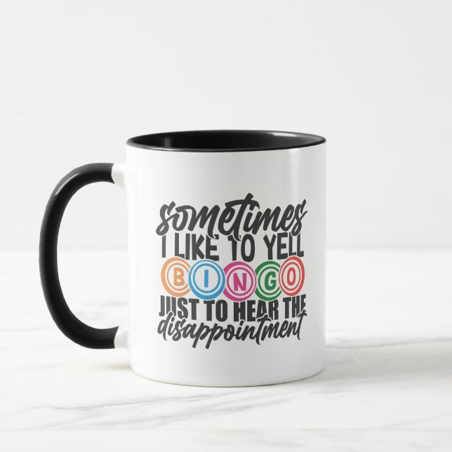 Funny Bingo yelling word art  Mugg (Vänster)