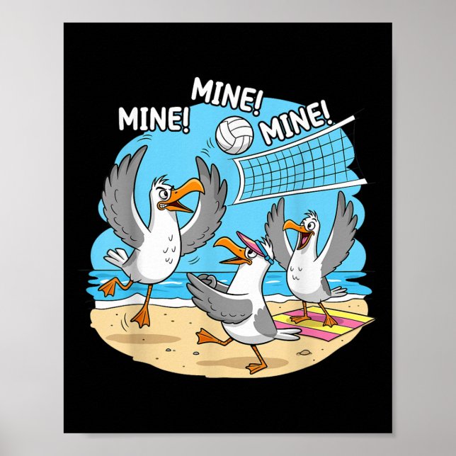 Funny Bird Playing Volleyball Mine Game Day Vibes  Poster (Framsidan)