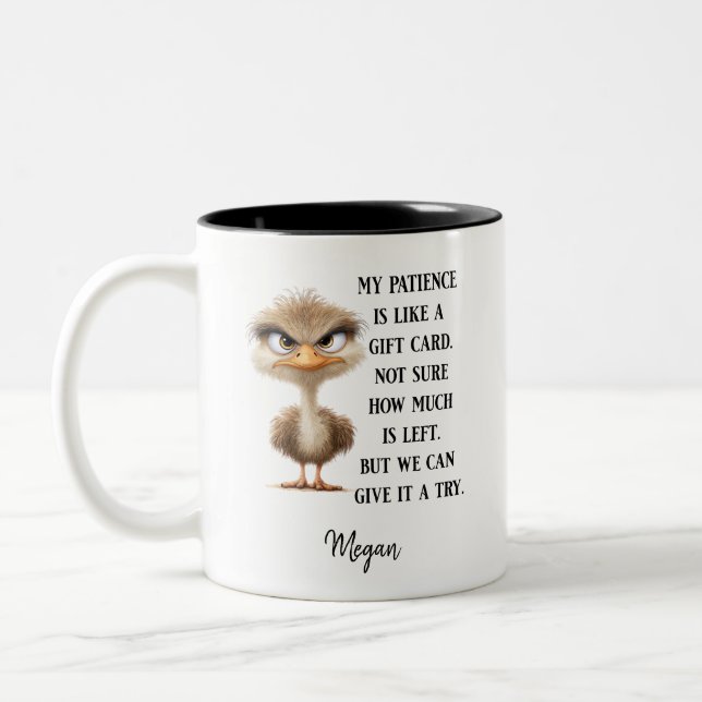 Funny Bird Sarcastic Humor Gift Grumpy Ostrich Två-Tonad Mugg (Vänster)