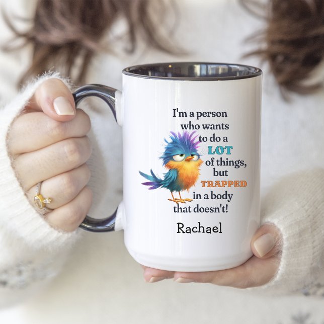 Funny Bird Sarkastic Quote Lazy Procrastinator Två-Tonad Mugg (Skapare uppladdad)