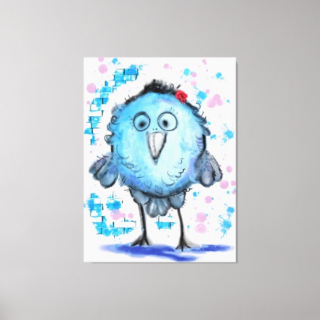 Funny Bird - Vattenfärg Canvastryck (Framsida)