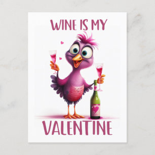 Funny Bird Vin är min Valentine Vykort