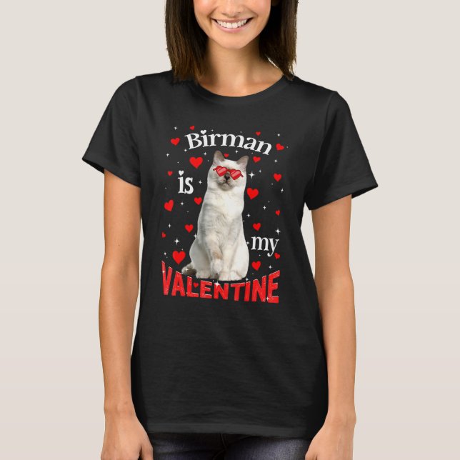 Funny Birman är min Valentine Cat Pappa Cat Mamma T Shirt (Framsida)