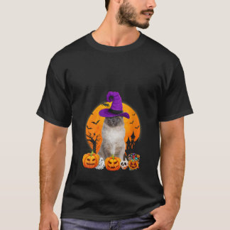 Funny Birman Cat Halloween Witch Pumpkin V Nacke T Shirt